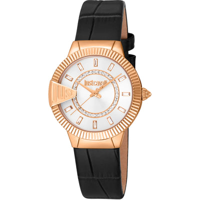 Just Cavalli Glam Chic Puntale Negro Cuero Oro Rosa