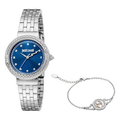 Just Cavalli SET Valiente Serpiente Plata Azul